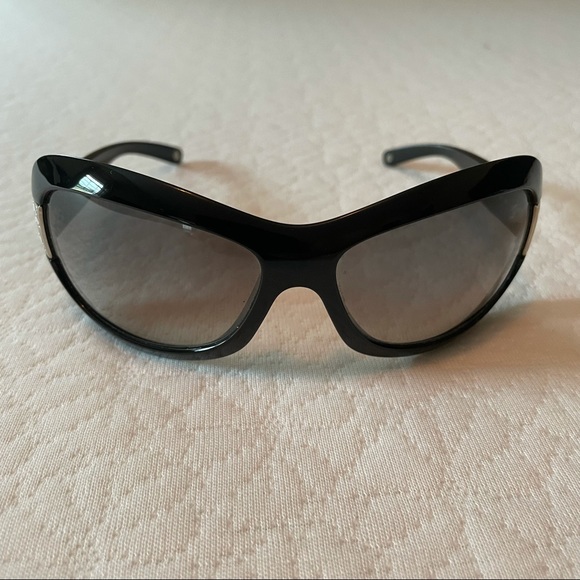 Versace Black Wraparound Sunglasses with Glossy Finish - Picture 6 of 9